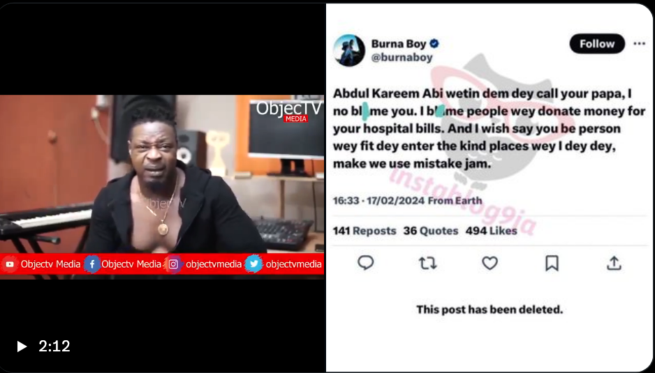 Eedris Abdulkareem said this to burna boy and that was his reply